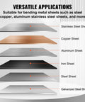 Diagram of sheet metal types showing six metal sheets: stainless steel, copper, aluminum, iron, steel, and galvanized steel