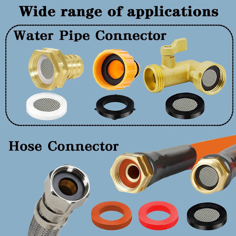 Solid As A Rock 129 Piece Garden Hose Washer And Shower Gasket Assortment Kit With Stainless Steel Filter Screens for hose and water pipe connectors.