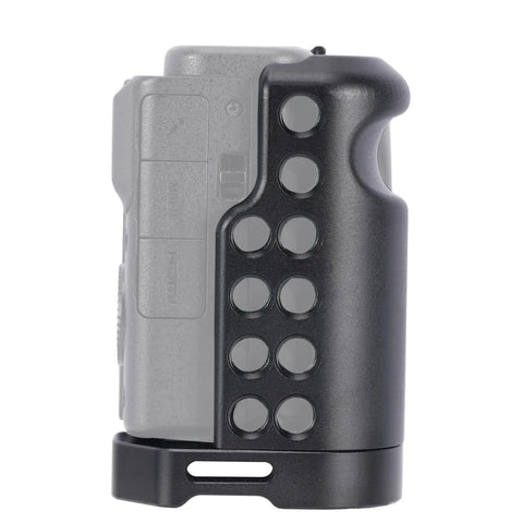 L-Shaped Grip For Sony ZV-1 II And ZV-1F Vlog Cameras With Black ARCA Extension Bracket showing side view with full button access