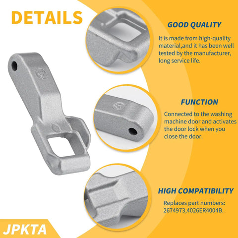 Washer Door Lock Strike Replacement Part For LG Kenmore Elite Front Load Washers Unlock Secure Closure MFG63099101 Compatible With WM3170CW WM3670HVA Door Latch Hook Locker, gray metal close-up