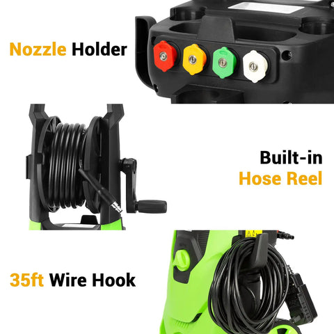 Electric Pressure Washer Beast 2150 PSI Two Point Six GPM With Hose Reel And Soap Tank Four Quick Connect Nozzles details