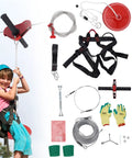 Dope Backyard Zip Line Kit, 160 Feet Long, Heavy Duty 5mm Cable, supports up to 330 lbs, includes trolley, brake system, and harness