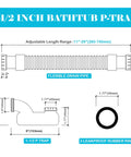 1-1/2 inch bathtub P-trap with flexible drain pipe and rubber rings, for versatile plumbing setups, matching One Point Five Inch Low Profile Tub Drain Kit With Flexible P Trap And Easy Turn End Nuts For Freestanding Clawfoot Tubs And RV Showers A Slick No Sweat Setup That Yields Pure Drip Free Peace Of Mind All Day Long.