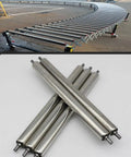 No Sweat Smooth Rolling Heavy Duty Stainless Steel Conveyor Rollers 5 Pack Non Powered Idler Tubes For Quick Warehouse Material Handling Built Tough And Solid 39 Inches Long, showing product placement in warehouse.