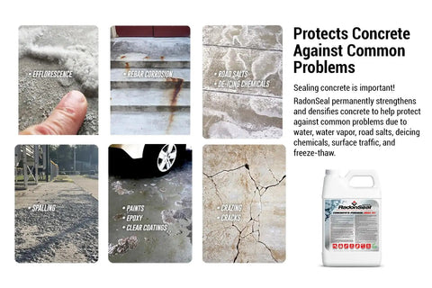 Heavy-Duty Deep Penetrating Concrete Sealer 2.5 Gallon for treatment against efflorescence, rebar corrosion, and spalling.