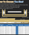 Size chart for heavy duty locking drawer slides with full extension ball bearing side mount rails ideal for tool boxes and cabinets.