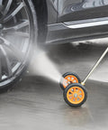 16 Inch Pressure Washer Undercarriage Cleaner Kit With 4000 PSI Stainless Steel Surface Cleaner, adjustable angle in use