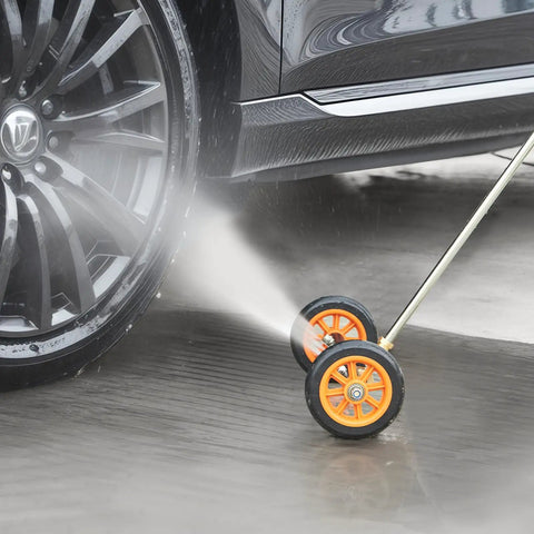 16 Inch Pressure Washer Undercarriage Cleaner Kit With 4000 PSI Stainless Steel Surface Cleaner, adjustable angle in use