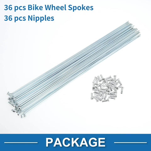 36 Set 14G Bicycle Spokes 297mm For Wheel Building Galvanized Carbon Steel Silver Tone With 2mm Diameter Elbows And 4mm Nipples Kit