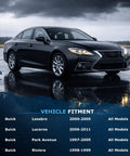 Black sedan with vehicle fitment text for Buick LeSabre, Lucerne, Park Avenue and Riviera model years