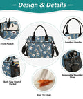 Insulated Lunch Box With Soccer Balls Design Light Blue Medium Grab And Go Meal Prep Lunch Bag Durable Nylon Exterior Pearl Cotton Insulation Keeps Food Fresh All Day Easy Carry Handle, front view