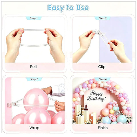 Ultimate Balloon Arch Kit With 10 Clear Spring Clips And 50 Transparent Long Bands For Quick Garlands assembly steps