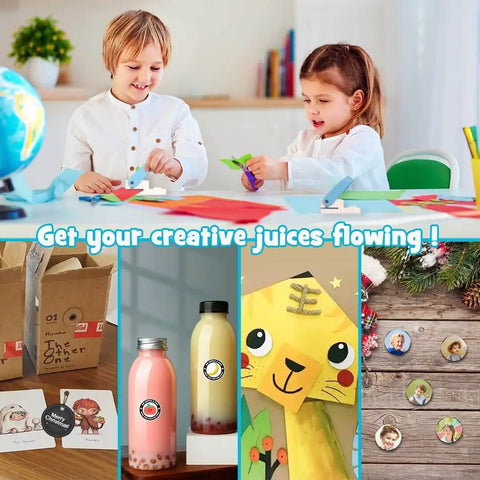 Children crafting; visible One Inch Circle Punch For Paper Crafts And Scrapbooking Upgraded Easy Punch With Large Handle And Visible Blade.