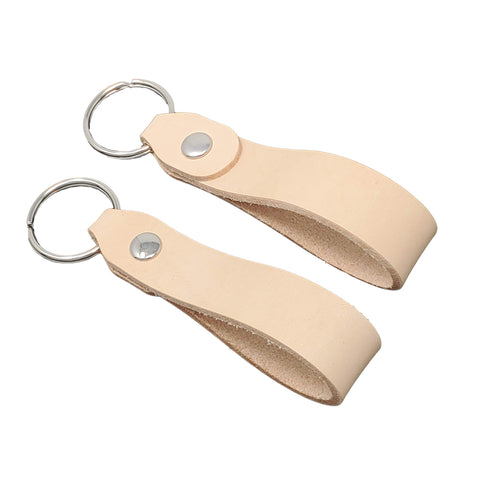 Top Shelf Natural Veggie Tan Leather Keychain Blanks 10 Pack Thick Custom Key Fobs with polished hardware for personalization.