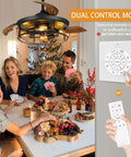 Family playing cards under 42 inch retractable ceiling fan with lights remote control and wall switch inverter dual control