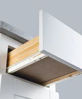 Self Closing 22 Inch Drawer Slides Bottom Mount Cabinet Hardware White Finish Five Pairs Ten Pieces Beefy 50 Pound Weight Capacity Steel Rails Set For Smooth Soft Close Performance installed under white drawer