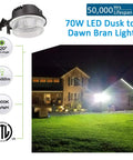 Led Barn Light 70W Dusk To Dawn Outdoor Light With Photocell 10,500 Lumens 5000K Daylight illuminating a house exterior