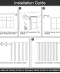 Installation guide for Industrial Blackout Curtain Rod For 34-48 Inch Windows, showing five-step mounting process.