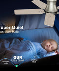 42 Inch Ceiling Fan With Lights And Remote Brushed Nickel Flush Mount Low Profile Ceiling Fan For Bedroom Living Room Patio Dimmable 6 Speeds Noiseless Reversible ETL Listed above sleeping baby