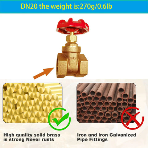 Brass Gate Valve DN20 NPT 0.75 Inch Female Thread Rotary Globe Valve For Water Gas Fuel Flow Control Plumbing Shutoff Valve