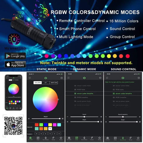 6W RGBW Fiber Optic Curtain Lights Bluetooth Waterfall Curtain Light for Windows and Sensory Rooms app control interface