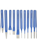 Heavy Duty 12 Piece Chisel Punch Kit With Blue Handles And Conical Flat Cylindrical Tips For Engraving Carving Metalworking Stamping Jobs Done Right, 12pc CRV steel