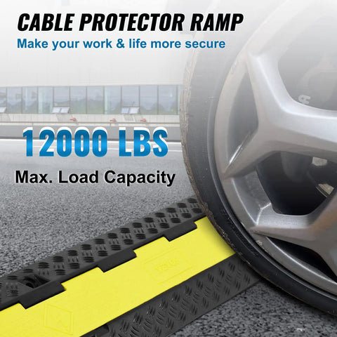 5 Pack Dual Channel Rubber Cable Protector Ramp Beefy For Indoor Outdoor Use Heavy Duty Hose And Wire Cover 12000 Lbs Per Axle Capacity Flip Open Top Driveway Traffic Speed Bump Includes 50 Ft Warning Tape with car wheel