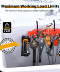 Bucket Truck Hook Organizer And Lineman Tool Board With Six Extended Hooks And Two Rounded Loops, Patented Design