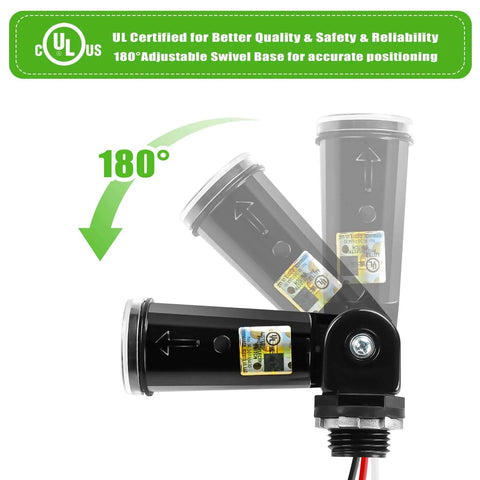 2 Pack Dusk To Dawn Photocell Sensor Switch for Outdoor Lights with 180-degree adjustable swivel base, UL certified, IP65 rated