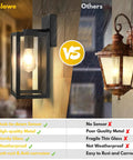 Comparison of 2 Pack Dusk To Dawn Outdoor Wall Lights Matte Black Waterproof Exterior Sconces with clear glass and a rustic sconce.