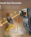 50 Ft Retractable Extension Cord Reel With 14 Gauge SJTOW Cable 13 Amp Breaker ETL Listed Lighted Triple Tap close-up
