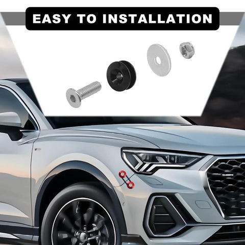 Heavy Duty Car Bumper Quick Release Kit With CNC Billet Aluminum Fasteners shown for easy installation on GM front bumper