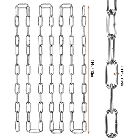 Heavy Duty 1/8 Inch By 49 Feet Stainless Steel Coil Chain With Galvanized Polished Finish For Hanging Plants Trailers Clothes