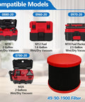 2 Pack 49-90-1900 Wet Dry Vacuum HEPA Filter Replacement For M18 Fuel Cordless Vacuums; image of red and black HEPA filter and vacuum models.