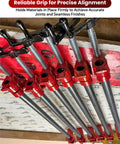 Heavy Duty Cast Iron Pipe Clamps 4 Pack For Real Woodworking Tough As Nails Jig showing red steel fixtures on a workbench.