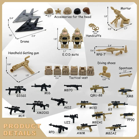 Epic Military Building Block Arsenal Kit With Anti Aircraft Gun Drone And Mechanical Dog 260 Piece Army Gear Set Details