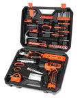 139 Piece Tool Set With 8V Cordless Drill Driver In Sturdy Toolbox Case open displaying full tool assortment