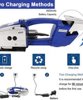 Powerful Portable Electric Strapping Machine With Battery Power For Pet Pp Straps showing 3000mAh battery with quick charge options.