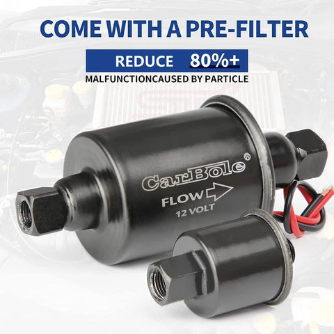 Universal Micro Inline Electric Fuel Pump 12V Low Pressure Five Sixteenths Inch Fittings with Pre-Filter