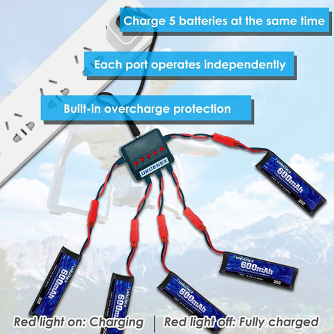 3.7V 600mAh LiPo Battery With JST Plug For UDI U817 U817A V959 V222 V929 RC Drones Quadcopters 1S Power Pack Includes X5 Charger