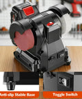Compact Dual Power Mini Bench Grinder Workhorse for jewelry polishing with stable base and toggle switch in workshop setting