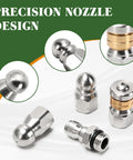 Three Pack Sewer Jetter Nozzle Kit With Stainless Steel Rotating Button Nose And Fixed Nozzles For One Quarter Inch Quick Connect Wands Up To Five Thousand PSI