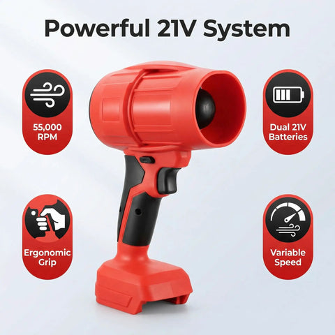21V Cordless Leaf Blower With Dual 4.0Ah Batteries, Brushless Motor, Turbo Power for Quick Yard Cleanup, handheld and red