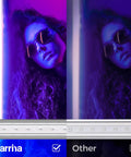 Comparison of UV LED Blacklight Bar 9W 2Ft T5 Integrated Fixture by Barrina and other, showing vivid lighting effects on subject.