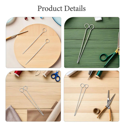 Stainless Steel Wick Needle Set For Candle Making Lightweight And Easy Threading 6 Inch Wick Centering Pin For Precise Wick Positioning In Aromatherapy Candles And DIY Craft Projects. Two stainless steel wick needles on wood and green craft backgrounds