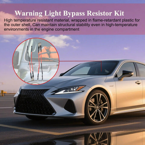 Warning Light Bypass Resistor Kit, 3-piece, front view with close-up of red and black wires and connectors