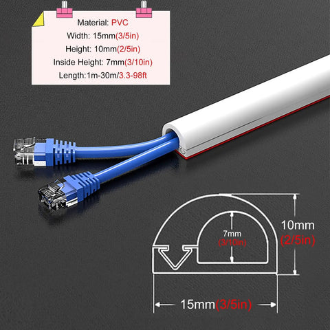 Self Adhesive Cable Raceway For Floors And Walls PVC Wire Channel Cord Cover 98 Ft White Keeps Cords Tidy And Safe No Trip Hazards