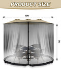 Double Sided Mosquito Netting For 7.5 To 10 Ft Patio Umbrella And Gazebo Easy Installation Weatherproof Black Canopy Net Fits Round Or Square Umbrellas Keeps Bugs Out While You Chill, shown with chairs and table under netting in garden setup.