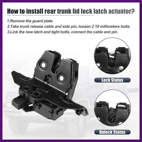 Heavy Duty Rear Liftgate Tailgate Lock Actuator Trunk Latch Motor Replacement For Chevy Tahoe Trax Yukon Xl Buick Encore 2015 2019 showing lock and unlock status.