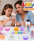Mother and daughter using Ultimate DIY Squishy Kit With 6 Molds And 18Oz Bubble Free Liquid Silicone Quick 2 To 3 Hour Cure